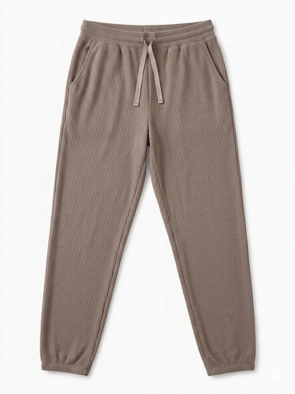 2pc Set Taupe Waffle Knit Lounge Set Cowl Neck & Joggers Women’s Size L - Picture 3 of 15